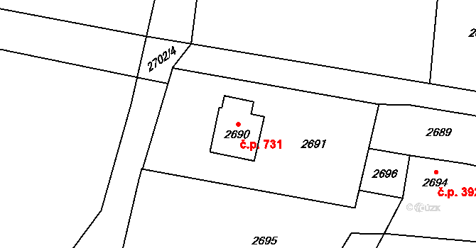 Jablunkov 731 na parcele st. 2690 v KÚ Jablunkov, Katastrální mapa