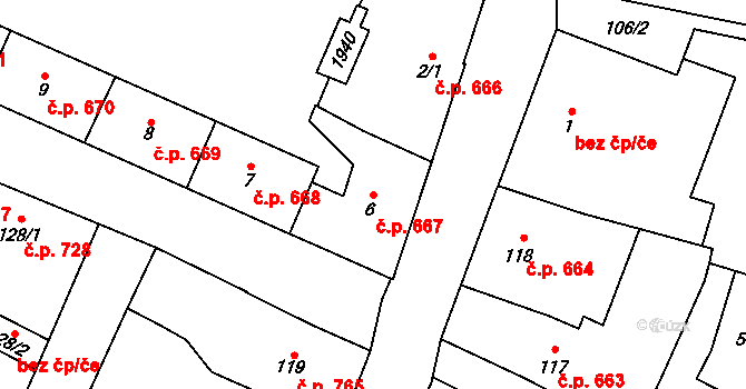 Litovel 667 na parcele st. 6 v KÚ Litovel, Katastrální mapa