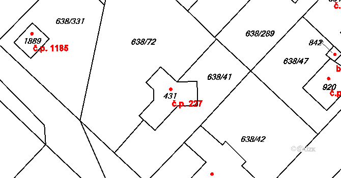 Šestajovice 227 na parcele st. 431 v KÚ Šestajovice u Prahy, Katastrální mapa
