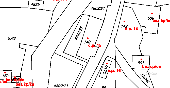 Zděchov 15 na parcele st. 140 v KÚ Zděchov, Katastrální mapa