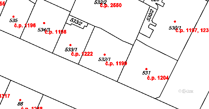 Vinohrady 1199, Praha na parcele st. 532/1 v KÚ Vinohrady, Katastrální mapa