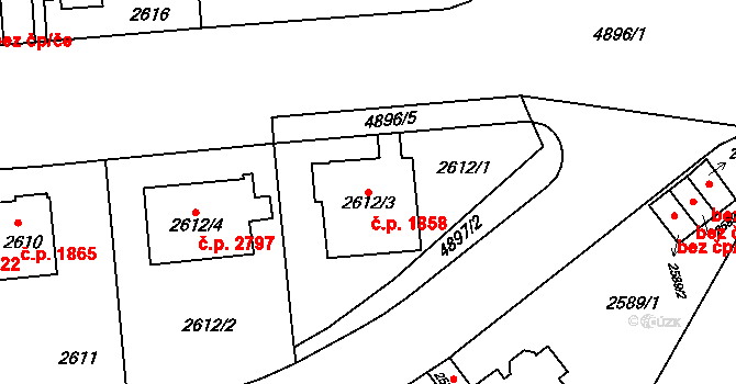 Smíchov 1858, Praha na parcele st. 2612/3 v KÚ Smíchov, Katastrální mapa