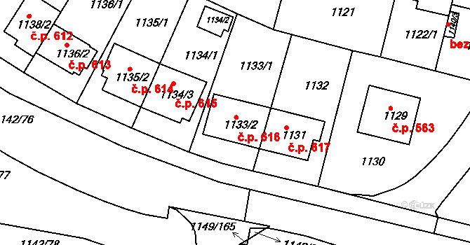 Řepy 616, Praha na parcele st. 1133/2 v KÚ Řepy, Katastrální mapa