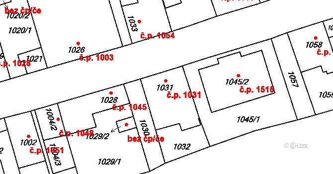 Kyje 1031, Praha na parcele st. 1031 v KÚ Kyje, Katastrální mapa