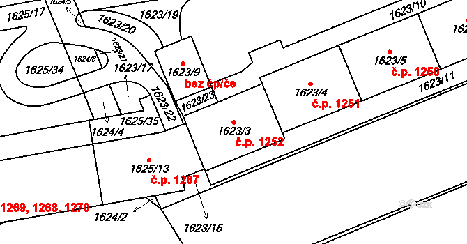 Vršovice 1252, Praha na parcele st. 1623/3 v KÚ Vršovice, Katastrální mapa