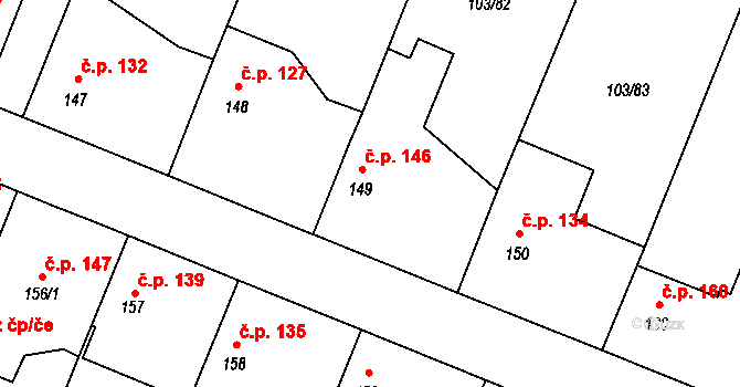Břežany II 146 na parcele st. 149 v KÚ Břežany II, Katastrální mapa