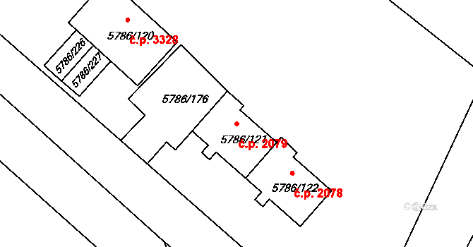 Česká Lípa 2079 na parcele st. 5786/121 v KÚ Česká Lípa, Katastrální mapa