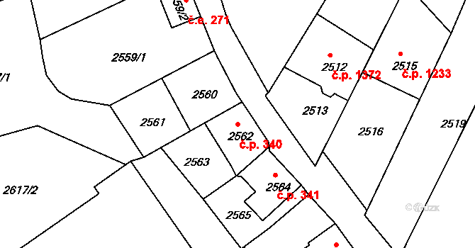 Rumburk 1 340, Rumburk na parcele st. 2562 v KÚ Rumburk, Katastrální mapa
