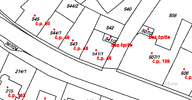 Pražské Předměstí 46, Bílina na parcele st. 541/1 v KÚ Bílina, Katastrální mapa