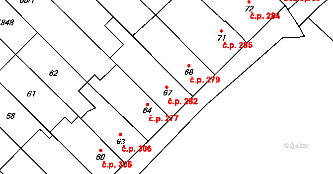 Zbýšov 282 na parcele st. 67 v KÚ Zbýšov u Oslavan, Katastrální mapa