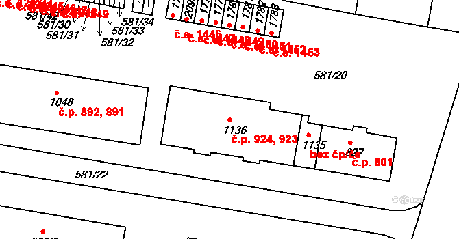 Ivančice 923,924 na parcele st. 1136 v KÚ Ivančice, Katastrální mapa