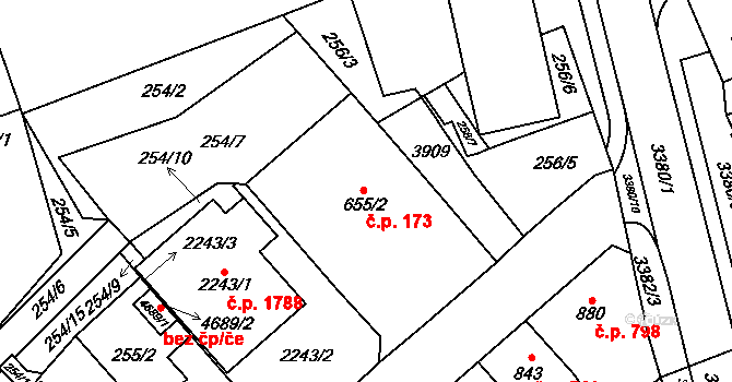 Česká Třebová 173 na parcele st. 655/2 v KÚ Česká Třebová, Katastrální mapa