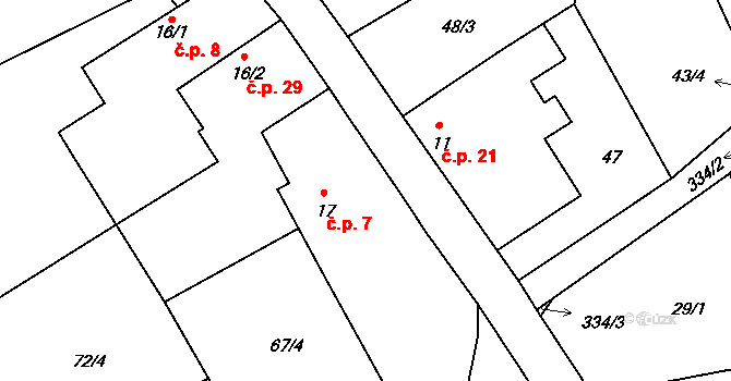 Borek 7, Třebovle na parcele st. 17 v KÚ Hlaváčova Lhota, Katastrální mapa