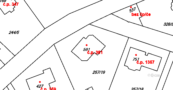 Nová Hospoda 381, Kamenice na parcele st. 591 v KÚ Štiřín, Katastrální mapa