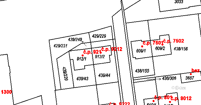 Otrokovice 9212 na parcele st. 912/2 v KÚ Otrokovice, Katastrální mapa