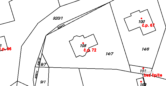 Třebohostice 72, Škvorec na parcele st. 108 v KÚ Třebohostice u Škvorce, Katastrální mapa