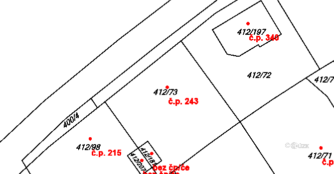 Křeslice 243, Praha na parcele st. 412/73 v KÚ Křeslice, Katastrální mapa