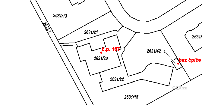 Černovice 167 na parcele st. 2631/20 v KÚ Černovice u Chomutova, Katastrální mapa