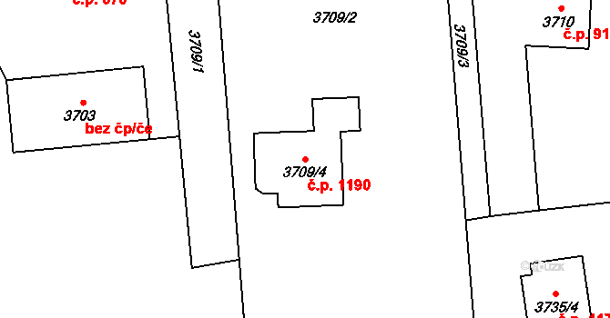 Dolní Lutyně 1190 na parcele st. 3709/4 v KÚ Dolní Lutyně, Katastrální mapa