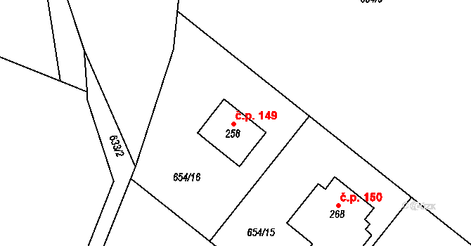 Vrchoviny 149, Nové Město nad Metují na parcele st. 258 v KÚ Vrchoviny, Katastrální mapa