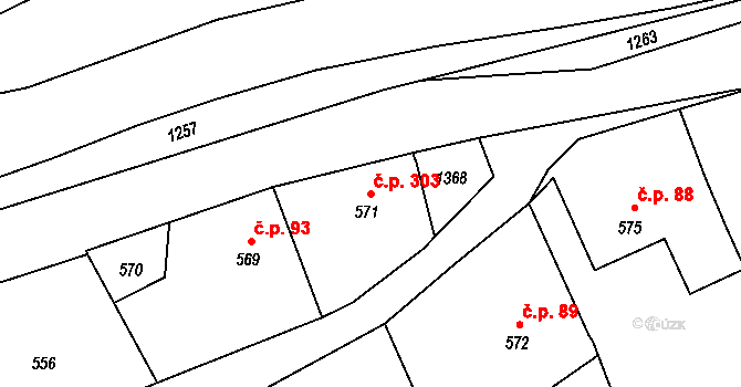 Lichnov 303 na parcele st. 571 v KÚ Lichnov u Bruntálu, Katastrální mapa