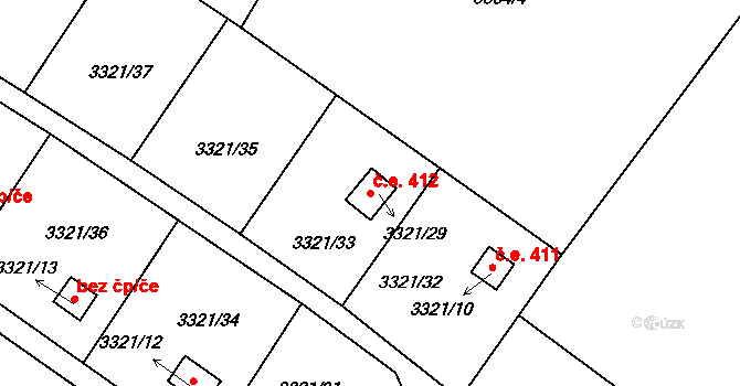 Choceňské Předměstí 412, Vysoké Mýto na parcele st. 3321/29 v KÚ Vysoké Mýto, Katastrální mapa