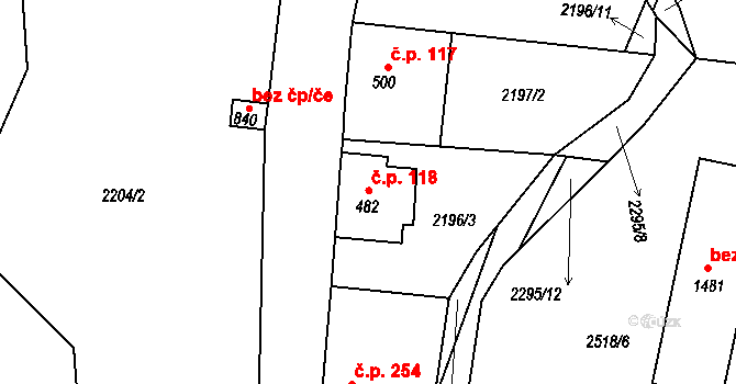 Horní Ledeč 118, Ledeč nad Sázavou na parcele st. 482 v KÚ Ledeč nad Sázavou, Katastrální mapa