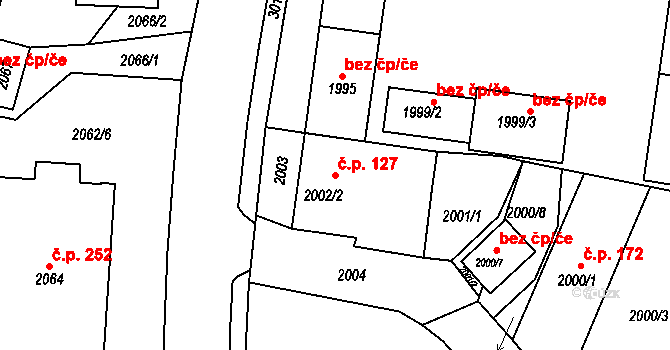 Janovice 127, Velká Bíteš na parcele st. 2002/2 v KÚ Velká Bíteš, Katastrální mapa