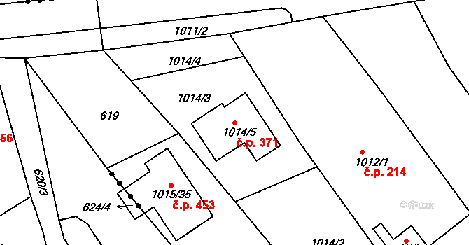 Fryšták 371 na parcele st. 1014/5 v KÚ Fryšták, Katastrální mapa