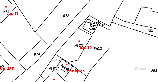 Štípa 79, Zlín na parcele st. 748/1 v KÚ Štípa, Katastrální mapa