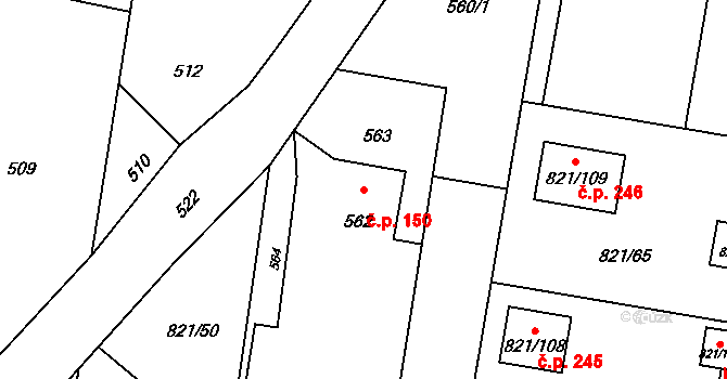 Děhylov 150 na parcele st. 562 v KÚ Děhylov, Katastrální mapa