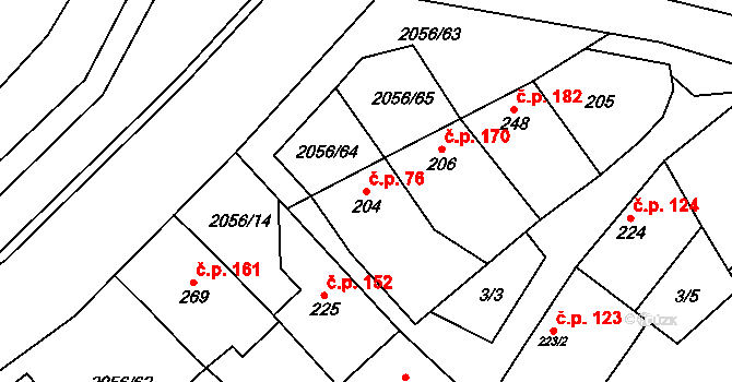Brankovice 76 na parcele st. 204 v KÚ Brankovice, Katastrální mapa