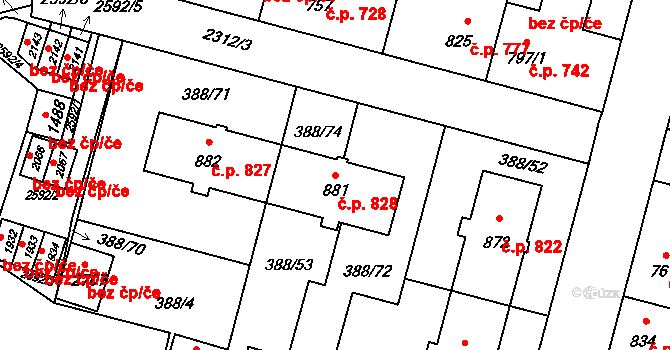 Kateřinky 828, Opava na parcele st. 881 v KÚ Kateřinky u Opavy, Katastrální mapa