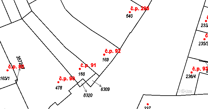 Ostrožské Předměstí 92, Uherský Ostroh na parcele st. 169 v KÚ Ostrožské Předměstí, Katastrální mapa
