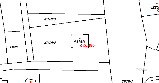 Lískovec 455, Frýdek-Místek na parcele st. 4318/4 v KÚ Lískovec u Frýdku-Místku, Katastrální mapa