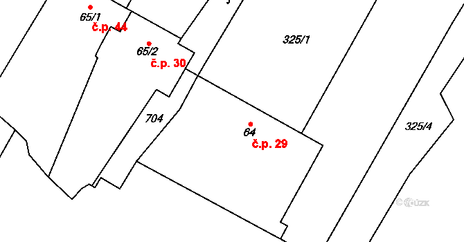 Čachnov 29, Krouna na parcele st. 64 v KÚ Čachnov, Katastrální mapa