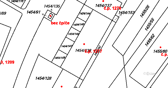 Černice 1277, Plzeň na parcele st. 1454/136 v KÚ Černice, Katastrální mapa