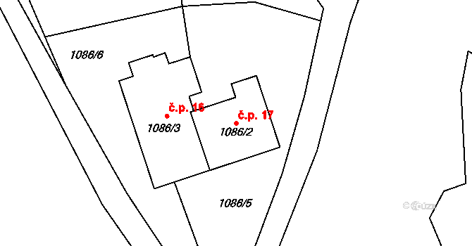 Šeborov 17, Uhřínov na parcele st. 1086/2 v KÚ Šeborov, Katastrální mapa