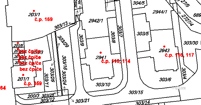Choceň 114,115 na parcele st. 2941 v KÚ Choceň, Katastrální mapa