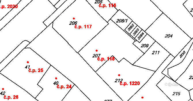Český Těšín 118 na parcele st. 207 v KÚ Český Těšín, Katastrální mapa