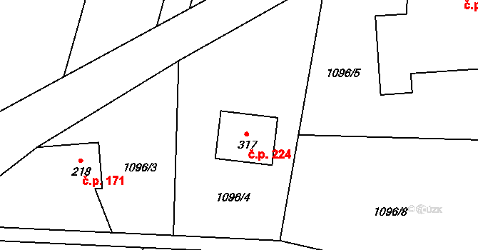 Bohdíkov 224 na parcele st. 317 v KÚ Dolní Bohdíkov, Katastrální mapa