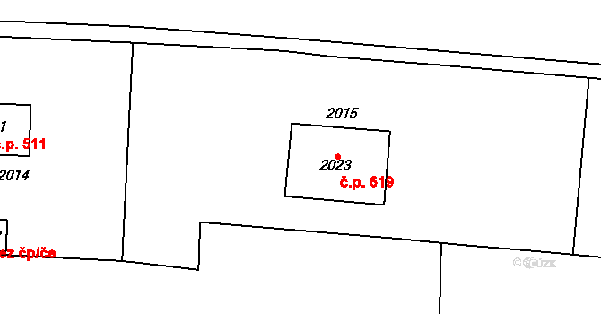 Chrást 619 na parcele st. 2023 v KÚ Chrást u Plzně, Katastrální mapa