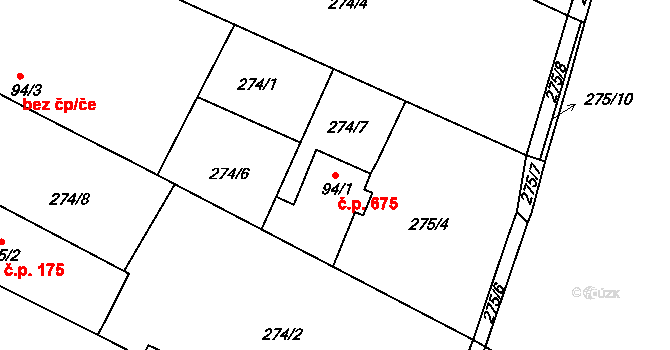 Neratovice 675 na parcele st. 94/1 v KÚ Neratovice, Katastrální mapa