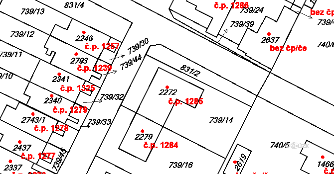 Neratovice 1285 na parcele st. 2272 v KÚ Neratovice, Katastrální mapa