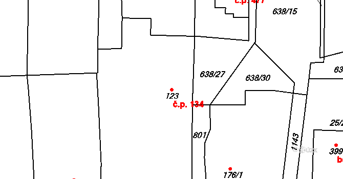Krčín 134, Nové Město nad Metují na parcele st. 123 v KÚ Krčín, Katastrální mapa