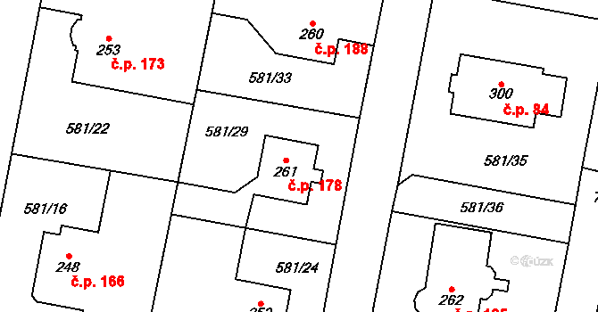 Teplice nad Metují 178 na parcele st. 261 v KÚ Teplice nad Metují, Katastrální mapa