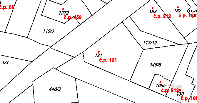 Pardubičky 121, Pardubice na parcele st. 131 v KÚ Pardubičky, Katastrální mapa