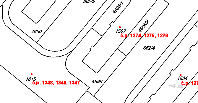 Frenštát pod Radhoštěm 1274,1275,1276 na parcele st. 1507 v KÚ Frenštát pod Radhoštěm, Katastrální mapa