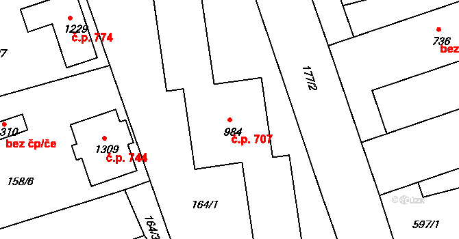 Žirovnice 707 na parcele st. 984 v KÚ Žirovnice, Katastrální mapa