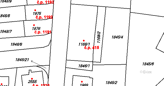 Humpolec 415 na parcele st. 1168/1 v KÚ Humpolec, Katastrální mapa